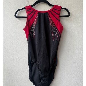 GK Elite Gymnastics Leotard Adult L Red Black Sequins‎ Crisscross Competition